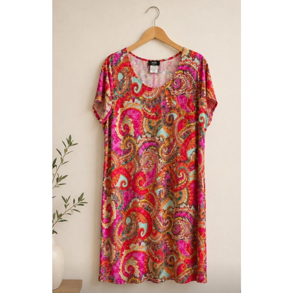 MSK Women Colorful Paisley Miami Summer Dress 2X.